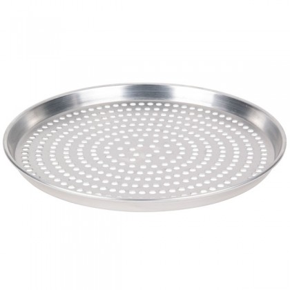 14" x 1" Super Perforated Heavy Weight Aluminum Tapered / Nesting Deep Dish Pizza Pan